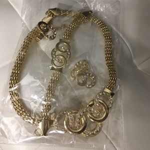 Imitation gold necklace, bracelet, earrings & ring